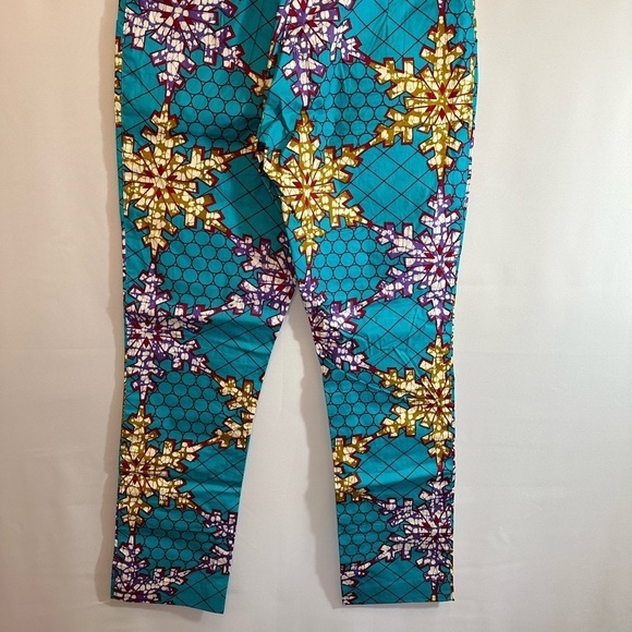 Ankara Womens Pants Straight Leg Button Zipper Closure Pockets Blue Purple Tan - Picture 8 of 10